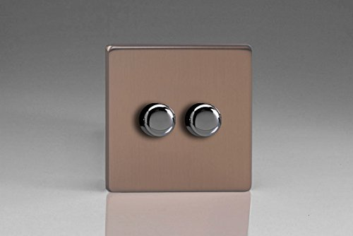Varilight Flat Plate Screwless Brushed Bronze V-Pro - 2X 250W 2-Way Push-on Push-Off Trailing Edge LED Dimmer