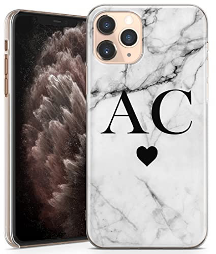 TULLUN Personalised Phone Case for iPhone 6 plus / 6s plus - Clear Hard Plastic Custom Cover Grey Black Marble Individual Style Initials Name Text - Black Heart