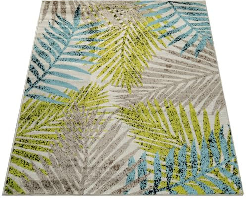 Paco Home Designer Teppich Wohnzimmer Urban Jungle Palmen Design Braun Beige Grün Blau, Grösse:120x170 cm