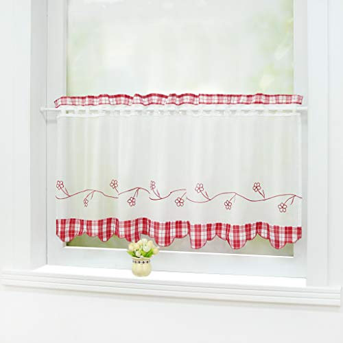 Joyswahl Scheibengardine mit Landhausstil Bistrogardine Stangendurchzug »Helene« Landhaus blickdichte Gardine Stores HxB 45x120cm Rot 1er Pack