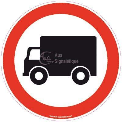 AUA SIGNALETIQUE - Panneau Interdit aux camions - Ø 200 mm, Vinyl adhésif