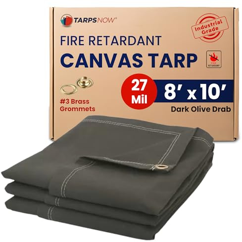Tarps Now feuerhemmende Segeltuchplane mit Messingösen, 27 mm, robuste Plane in Industriequalität, für Camping, Bau, Wohnen und Landwirtschaft, 473 ml, Olivgrün