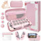 HLRAO Rosa Reisezubehör Set Tasche Kompatibel mit Switch OLED ,Sakura-Design Aufbewahrungstasche case,mit Harter Schutzhülle, verstellbarem Ständer,HD Glas-Displayschutz und Daumengriff.【10-in-1】