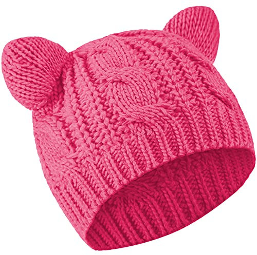 SATINIOR Katze Ohr Mütze Hut Winter Süß Katze Strickmütze für Damen Mädchen (Rose Rot)