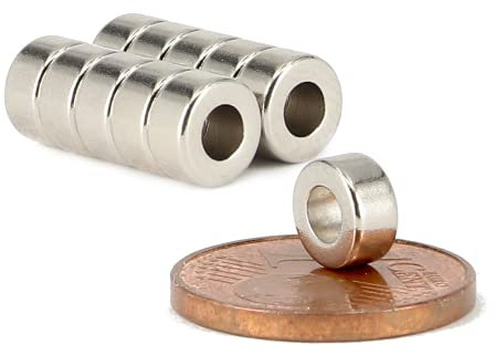 Neodym Magnet Ringmagnete - Magnet Mit Loch Bohrung 3mm - Runder Ring Magnet 6mm x 3mm Scheiben Magnete Stark - Flach Rund - Magnetring Stark [10 Stück]