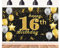 POPOYU Banner 16 Geburtstag Frau XXL,16. Geburtstag Banner Gold Schwarz,Geburtstagsplakat 16 Jahre,16. Geburtstag.Mann Banner&Groß,Deko 16Geburtstag Banner.für Männer Frauen Geburtstagsfeier