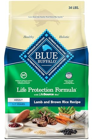 Blue Buffalo Life Protection Formula Adult Dry Dog Food, Helps Build and Maintain Strong Muscles, Made with Natural Ingredients, Lamb & Brown Rice Recipe, 34-lb. Bag