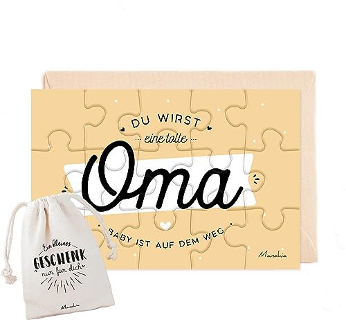 Manahia Puzzle Oma - Schwangerschaftsankündigung - Du wirst eine tolle Oma, Baby ist auf dem Weg - 15 Teile mit Baumwollbeutel - Zukünftige Oma - Oma Verkündung, Schwangerschaft verkünden