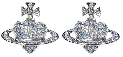 MOTONG Heart-Shaped Planets Earring Women's Earrings Crystal Colorful Diamond Earring Rhinestone-Studded Earrings for Women Girls Valentine's Day Jewelry Presents (Earrings -Silver)