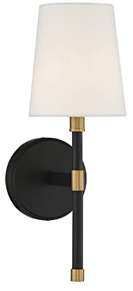 Savoy House 9-1632-1-143 Brody Traditional White Fabric Wall Sconce, 1-Light 60 Watt, 16 H x 6 W, Matte Black with Warm Brass Accents