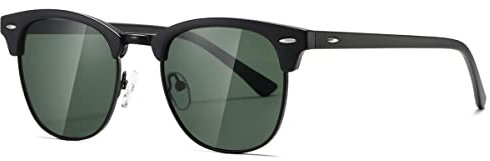 kimorn Polarisierte Sonnenbrille Unisex Retro Halb-Randlos Rahmen Klassisch Eyewear AE0550 (Mattschwarze Grüne Linse, 52)