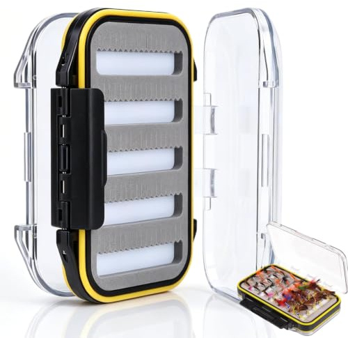 Agatige Caja de Pesca con Mosca, Caja de Moscas de Doble Cara Impermeable Caja de señuelos de Pesca con Mosca Transparente Fácil Agarre Ligero