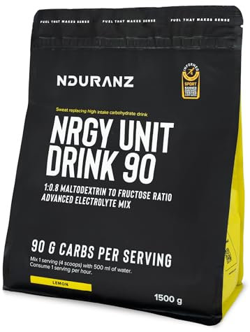 Nduranz Nrgy Unit Drink 90 - High Carbohydrate Electrolytes Powder - Isotonic Drink - Electrolyte Drink - Energy Drink Powder - Sports Drink - Hydration Powder - Lemon 1500g (15 Servings)
