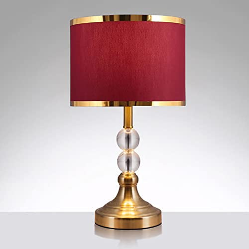 Lampada da Tavolo e Comodino,oro/rosso paralume, Camera da Letto, Decorata - Accessori per la Casa - Cristallo - Stoffa - Metallo - E27 Max. 60 Watt - 25 x 47 cm