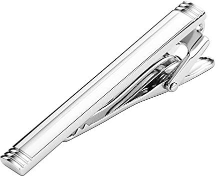Pince a Cravate Homme Argent, Pince a Cravate Acier Inoxydable Trois Bandes Forme Cadeau d'anniversaire Pinces à Cravate 5.5x0.6cm