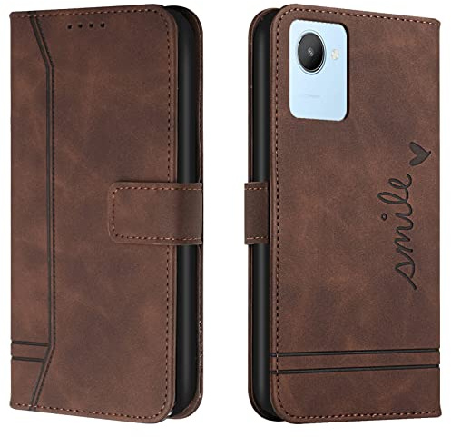 Lihondar Kompatibel mit Oppo Realme C30/Narzo 50i Prime Hülle, Handyhülle Oppo Realme C30/Narzo 50i Prime, PU Leder Klappbar Schutzhülle Tasche Wallet mit Brieftasche Cover Case Klapphülle (Braun)