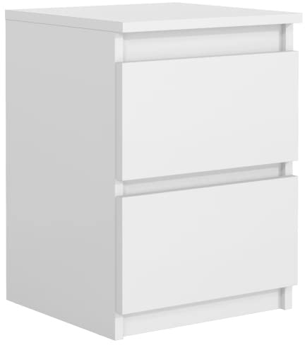 meble masztalerz Table de Nuit Blanc Mat 2 tiroirs 40 cm Commode de Nuit, Tables de Chevet pour Adulte, Table de Chevet, Chevet de Lit, Table de Chevet Blanc
