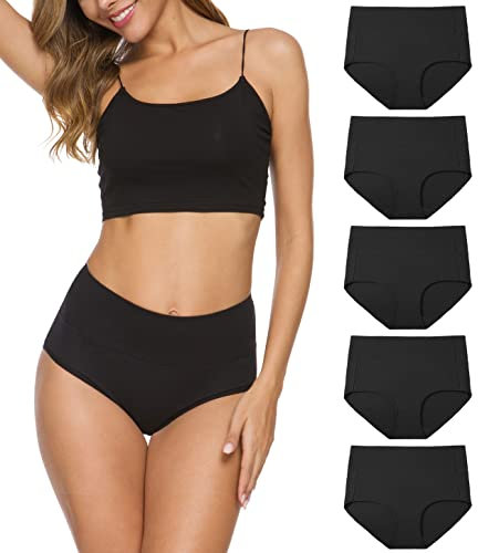 Wealurre Unterhosen Damen Baumwolle Unterwäsche Hohe Taille High Waist Slip Damen Weich Wochenbett Unterwäsche Frauen 5er Pack (1002 Black, XXL)