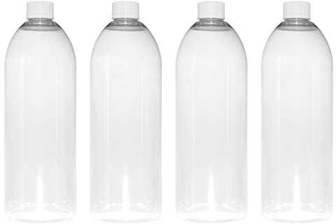 TEC 1 Litre Pet Plastic Bottles with Lids UK Made 28/410 White Caps Clear Empty Containers Tall Boston Round 30% Recycled RPET and Fully Recyclable (4)