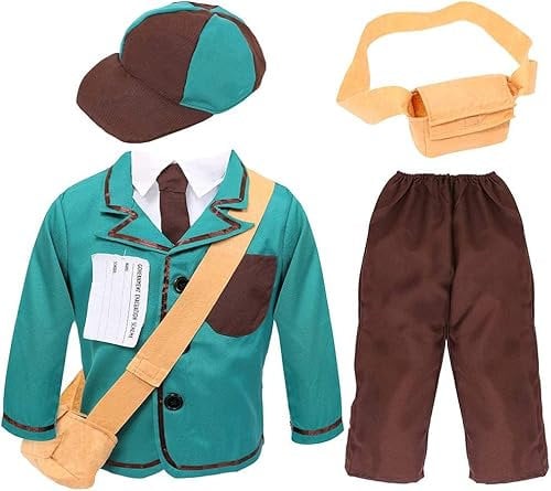 Childs 1940s Schoolboy Costume - Large - Blue and Brown Jacket with Matching Hat, Brown Trousers and Satchel - Boys TV Movie World Book Day Fancy Dress Costume