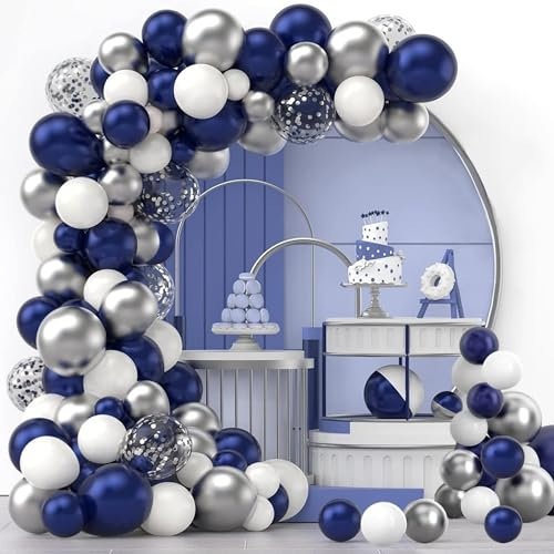 Luftballon Girlande Dunkel Blau, 120 Stück Ballon Girlande Blau Weiß Silber, Luftballons Geburtstag Party Deko mit Metallic Konfetti Ballons für Baby Shower, Babyparty, Hochzeit, Brautparty
