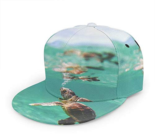 Oaieltj Unisex Baseball Cap Herren Damen Verstellbare Snapback Trucker Mütze Mode Hip-Hop Baseball Cap, Baby Schildkröte unter dem Meer Türkis Grün, One size