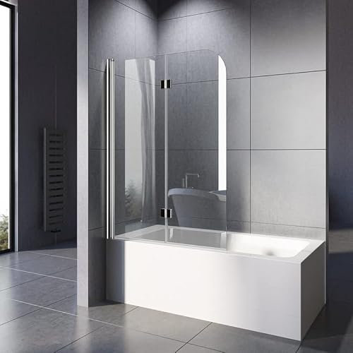 Duschwand für Badewanne 100x140cm Badewannenaufsatz Duschwand 2-teilig Faltbar Duschabtrennung Badewanne mit 6mm NANO ESG-Glas