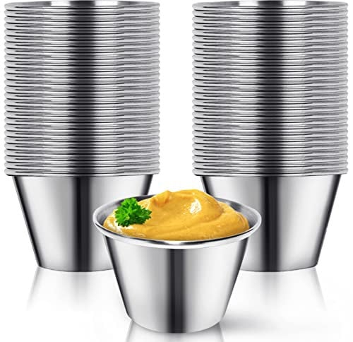 Artcome Lot de 55 tasses à condiments en acier inoxydable, idéales pour tremper et portions, 70,9 g