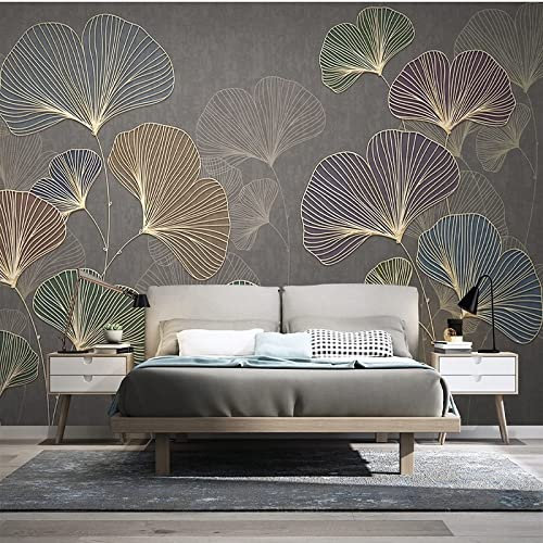 Papier Peint Mural de Ligne D'or Moderne, Feuilles De Ginkgo En Relief Déco de La Maison - Pour Salon Chambre D'enfant Décoration Murale 200 x 140 cm