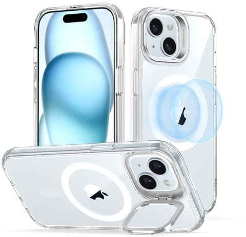 ESR for iPhone 15 Plus Case, Compatible with MagSafe, Military-Grade Protective Case, Built-In Stash Stand Phone Case, Scratch-Resistant Back Cover, Classic Series, Clear