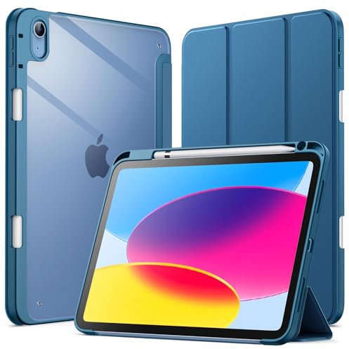 JETech Case for iPad (A16) 11th/10th Generation (2025/2022) with Pencil Holder, Clear Transparent Back Shell Slim Stand Shockproof Tablet Cover, Auto Wake/Sleep (Teal)