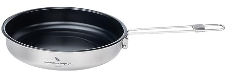 Boundless Voyage Titanium Nonstick Camping Frying Pan for Gas Stove Ultralight Camp Cookware Skillet Pan for Cooking Egg Steak, Dishwasher Safe 8.7in/1.5L-Ti2070C