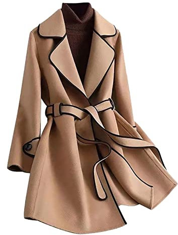Manteau long pour femme avec ceinture - Élégant - Longueur genou - Trench - Coupe-vent - Coupe-vent - Avec poches, X01 kaki, XL