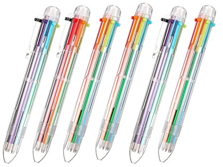 Kugelschreiber Mehrfarbig,Mehrfarbiger Kugelschreiber,Pflege Zubehör, Mehrfarbiger Kugelschreiber, Druckkugelschreiber, 6 Stück Kugelschreiber Bunt, 6 Farben 6 in 1 Kugelschreiber Set Multicolor