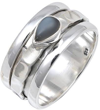 JEWELFORCE Grauer Mondstein Edelstein Spinner Ring Herren und Damen Spinner Ring 925 Sterling Silber Spinner Alle Größen handgefertigter Schmuck JSR-141F_70 (22.3)