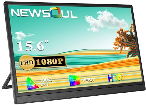 Newsoul Portable Monitor 15.6 Extrand Second Screen for Laptop with Mini HDMI/USB Type C/Dual Speakers/VESA FHD 1080p IPS Matte Screen Eye Care for Laptops PC Phone