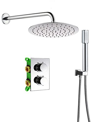 Thermostat-Duscharmatur, thermostatischer Wand-Duschmischer-Wasserhahn mit Handbrause, geeignet für Hotels, Wohnungen (Argento 16 Zoll)