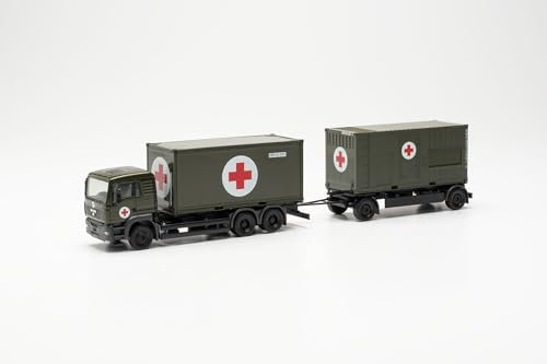Herpa modello di camion MAN TGA L Container-Hängerzug Bundeswehr/SAN, in scala 1:87, pezzo da collezione, modello tedesco, statuetta plastica