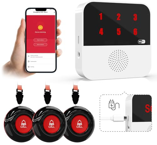 WiFi Caregiver Pager System Life Alert Systems per anziani Nessun costo mensile Call Bell per pazienti a casa Allarmi di caduta per anziani 3 pulsanti SOS 1 ricevitore