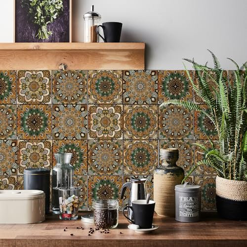 HORIWE Adesivi per piastrelle marocco, 24 pezzi, 10 x 10 cm, in PVC, autoadesivi, per cucina, bagno, armadio, mobili, tavolo