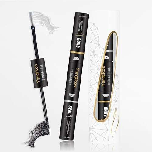 2 in 1 Lash Bond and Seal Glue(5ml+5ml), Eye Lashes Glue for Individual DIY Cluster Extensions, Super Strong Hold 48-72 Hours, Waterproof Eyelashes Adhesive with Mascara Wand, Black