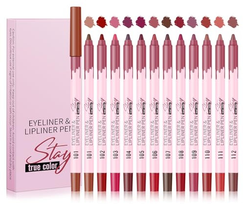 KYDA 12 Farben Lip Liner Set, Matte Nude Lip Liner Stift, wasserdicht, lang anhaltende, hochpigmentierte cremige Samt Lip Liner Stift für Frauen und Mädchen