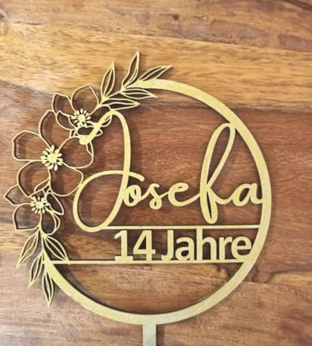 NoriKids Cake-Topper personalisiert & handgefertigt | Tortenstecker aus Holz | Tortendeko Geburtstag | Kranz mit Blumen, Name & Alter | individuelle Geburtstagsdeko | personalisierte Geschenke