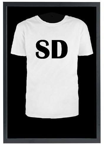 Stallmann Design Trikotrahmen 'Easy Click & Fill' mit Tür | Rahmen-Farbe: Schwarz | Hintergrund: Schwarz | Größe: 70 x 90 cm | hochwertige und leicht zu befüllende Vitrine für Trikots