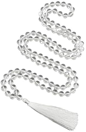 INFINITY GEMS Natürliche AAA Bergkristall Mala, Gebetskette, Tibetische Mala, 6mm geknotete Mala, Kristallkette, Perlenmala, 108 Perlen Kristallmala, Yoga, Mantra Mala