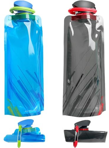 Bipl 2 Stück Faltbare Trinkflasche, 700ML Trinkflasche Faltbar, Wiederverwendbare Trinkbeutel, Flexible Faltbare Flasche, Tragbar Trinkflaschen Faltbar, Wasserflasche für Wandern, Abenteuer, Reisen