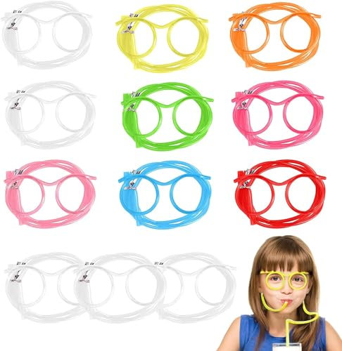 12 Stücke dumme Strohgläser,Strohhalm Brille Mehrweg,Neuheit Brille Flexible Mehrfarbige Strohhalme, Jahrestreffen,für Party,Geburtstag,Familienfeiern,wiederverwendbar