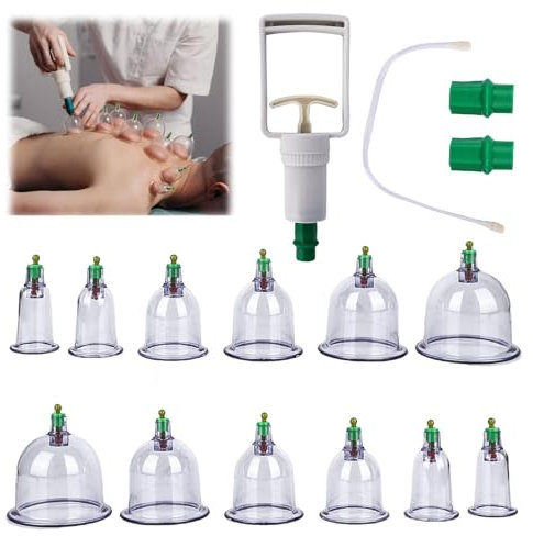 Vasos de ventosas con bomba de vacío, 12 unidades de terapia tradicional china, ventosas, juego de ventosas de silicona para cara y todo el cuerpo, autotratamiento masaje