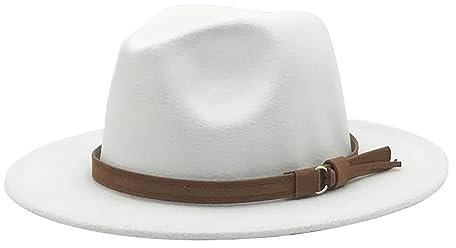 Windfall Fedora-Hut für Herren und Damen, Vintage-Stil, breite Krempe, mit Gürtelschnalle, Herrenhut, weiß, Einheitsgröße