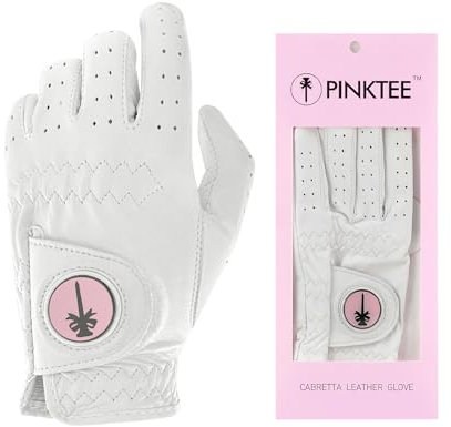 CROWNBLANKS Damen Golfhandschuh für die Linke Hand, 1 Stück Golfhandschuhe aus weich Cabretta-Leder mit abnehmbarem magnetischem Ballmarker(Rosa, 19)